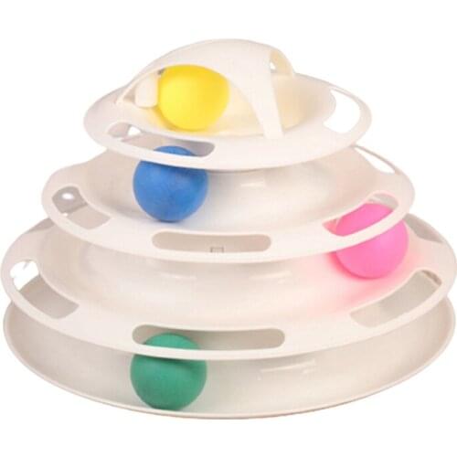 Three Levels Pet Cat Intelligence Amusement Triple Disc Cat Toy Tower Tracks Disc Cat Toys Ball Training Amusement Plate Cute