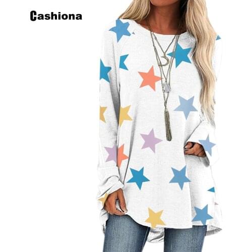 Cashiona Plus size Women Elegant Leisure Casual T-shirt Model Star Print Jersey Clothing 2021 Summer Loose Tees shirt Femme 5XL