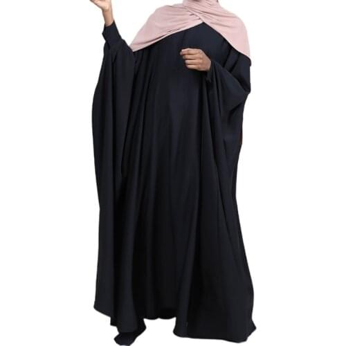 Womens Muslim Fashion Ramadan Eid Abaya Solid Color Casual Clothing Loose Comfortable with Long Bawting Sleeve
