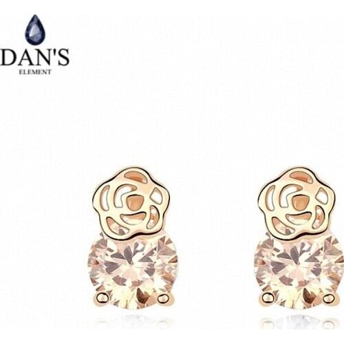 DANS ELEMENT New Sales AAA Zirconia Micro Inlays Gold Color Flower Earrings For Women Valentines Gift 98438champagne