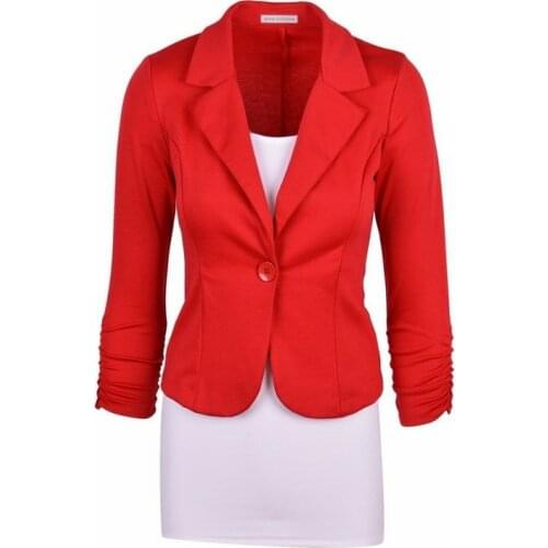Red Single Button Slim Short Blazer Women Solid Colors Oversized Long Sleeve Suits Office Lady 2021 New Fashion Work Wear Blazer