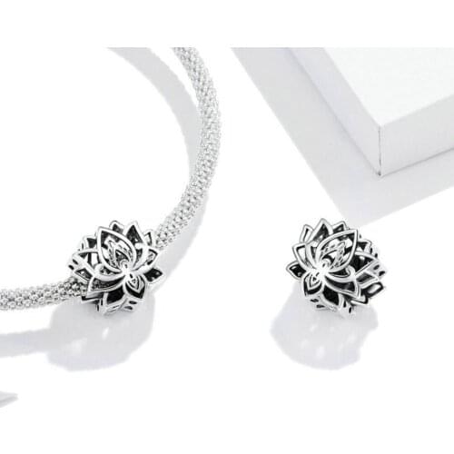 1pc 925 Sterling Silver Lotus Round Spacer Beads Bracelet Charm DIY A2303