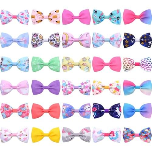 30colors 1 pcs Colorful Kids Small Bowknot Hairgrips Mini Sweet Printed Ribbow Bow Safety Children Hair Clips Hair Accessories