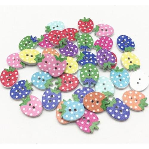 100pcs 12x16mm Mixed Wood Strawberry Buttons 2 Holes Dress Sweater Sewing Accessories Baby Fancy Button