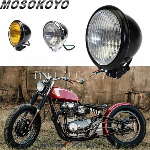 4.5" Retro Black Custom Motorcycle EMARK E4 Headlight Round Bates Head Light Front Lamp for Harley Cafe Racer Chopper XS650