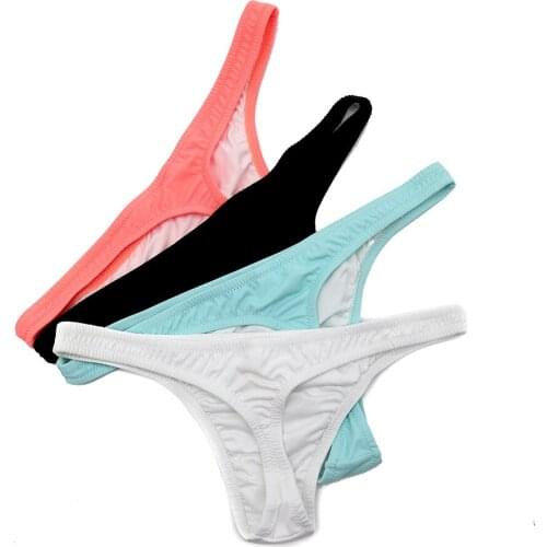 4 Colors Ruched Triangle Thong Swim 2021 Plain Women Bikini Trunk Female Sexy Swimwear Shorts