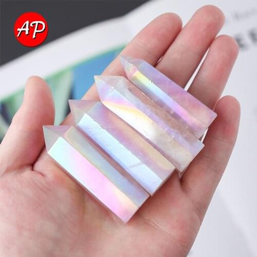 5-6cm Natural Crystal Column Electroplated Rose Quartz Crystal Point Therapeutic Stone Energy Wand Home Decoration