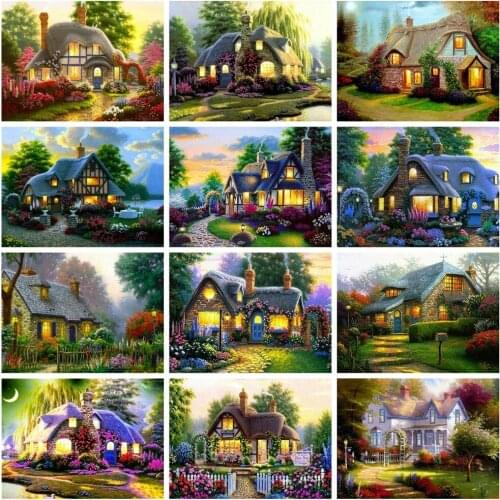FIYO 5d Mosaic Diamond Embroidery Cross Stitch House Sunset Diamond Painting Full Square Garden Landscape Wall Paintings