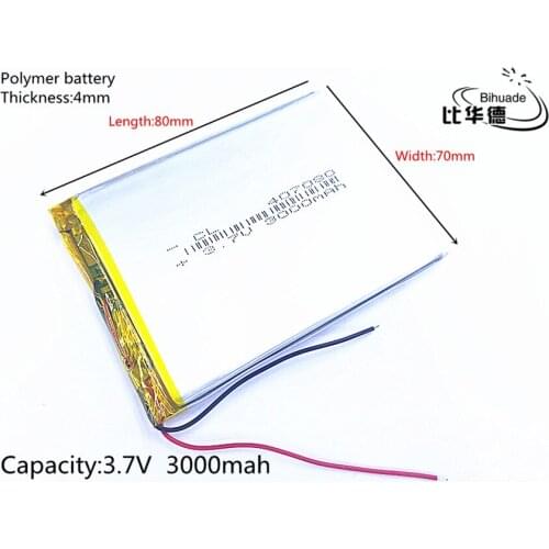 Free shipping 1pcs/lot Li-ion battery 3.7v 3000mAh Lithium Polymer Battery For Mp3 7 inch 8 inch GPS NAV 407080