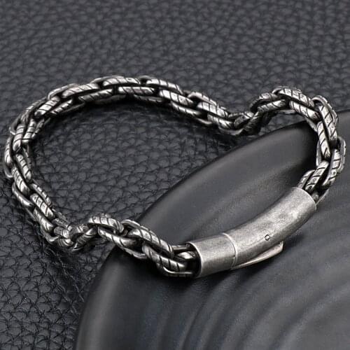Retro Black Stainless Steel Bracelet Bangles For Men Hip Hop Jewelry Accessories Mens Armband Husband Boyfriend Gift Bracelets