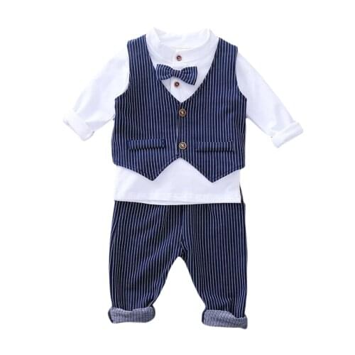 New Children Clothes Autumn Baby Boys Clothes Infant Casual Vest T-Shirt Pants 3Pcs/Set Toddler Gentleman Costume Kids Tracksuit