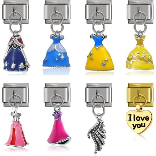 Hapiship 1Pcs 9mm Width Original Daisy Princess Angle Wing Hair Dryer Charm Fit Bracelet Stainless Steel Jewelry Making DJ20