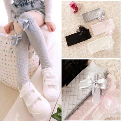 Toddlers Girls Long socks Lovely Baby Kids Bowknot Cotton Plaids Socks School girls High Knee legwarmer for 3~8 Years