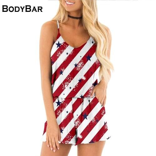 July 4th One-piece Women Shorts National Flag Printed Large Size Shorts Rompers 6XL Summer Sling Short Suit Female Playsuit Pant