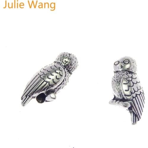 Julie Wang 30PCS Vintage Alloy Owl Shape Beads Antique Bird Spacer Beads Necklace Pendant Bracelet Jewelry Making Accessory
