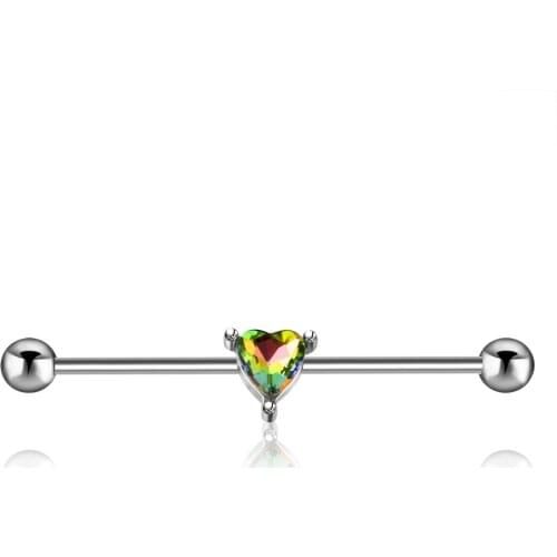 JUNLOWPY Industrial Barbell Earring for Women Teens Heart Zircon 14G Industrial Bar Helix Cartilage Industrial Piercing Set 50pc