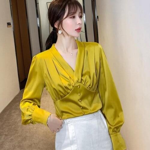 Korean Fashion Silk Women Blouses Satin Womens Tops and Blouses Ladies Tops Plus Size Office Lady Blusas Femininas Elegant