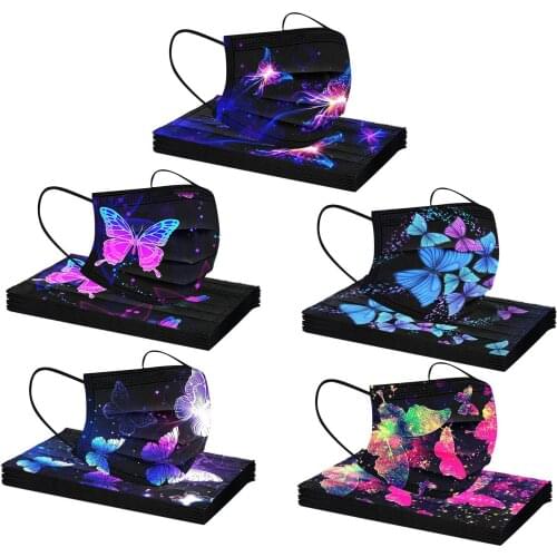 Cosplay 50pcs Colorful butterfly Disposable 3ply Filters Mask Protection Adult Print Breathable Mask For Face Halloween Cosplay