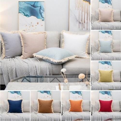 Tassels Cushion Cover Cotton Linen Pillow Case For Sofa Living Room Housse De Coussin 45*45 Home Decor Decorative Pillows