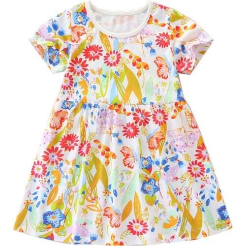 Jumping Meters Summer New Arrival Floral Princess Girls Dress Fashion Cotton Hot Selling Baby Clothing Flowers Print Kids Dress