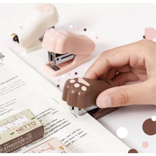 Cute Cartoon Cat Paw Stapler with 1000pcs 12# Staples Kawaii Stationery Mini Binding Tool School Office Supplies