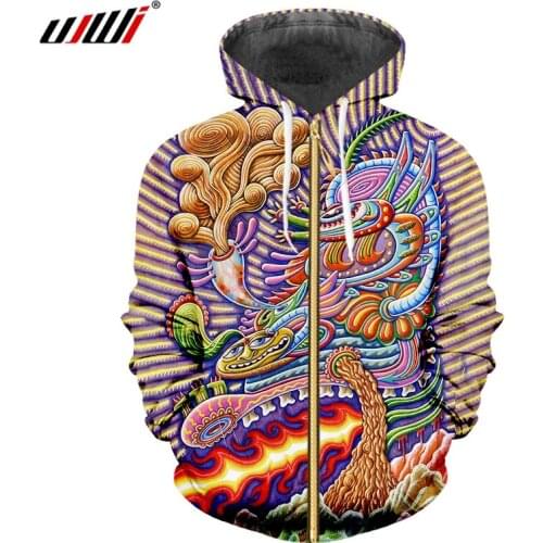 UJWI 3D Men Coat New Printed Zip Hoodies Colorful Dragon Streetwear Large Size Attire Autumn Zipper Sweatshirts