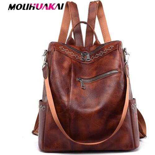 Soft Leather PU Leather Backpacks High Quality Casual Backpack Fashion Retro Backpacks Large Capacity Lady Travel Backpack