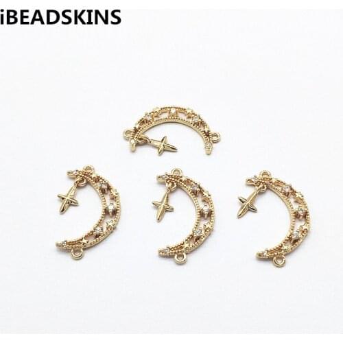New arrival! 25x14mm 50pcs Cubic Zirconia Moon Connectors for Jewelry Earrings parts,hand Made Earrings Findings Jewelry DIY