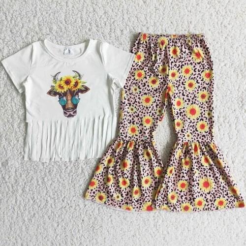 New Design Toddler Baby Girls Boutique Clothing Short Sleeve Bell Bottom Pants Fashion Kids Boutique Clothing Sets Wholesale Hot