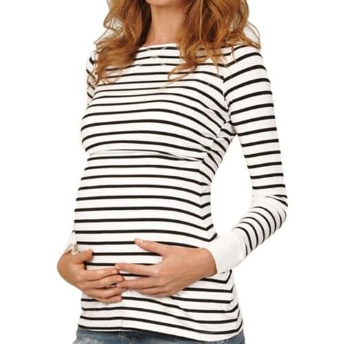 Pregnancy Clothes Ropa De Mujer For Pregnant Women Mom Pregnant Nursing Baby Maternity Long Sleeved Stripe Tops Blouse Clothe