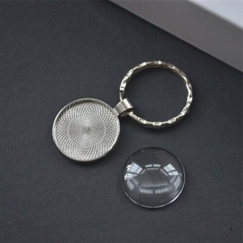 25mm keychain blanks base, 1 in keyring with clear glass dome cabochon, 1" round photo keychain kits, DIY jewelry findings