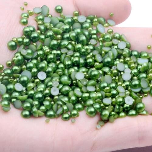 Half Round Resin Beads Dark Green 2mm-12mm And Mixed Sizes 50-1000pcs Craft Imitation Pearls Use Glue DIY Phone Case Supplies