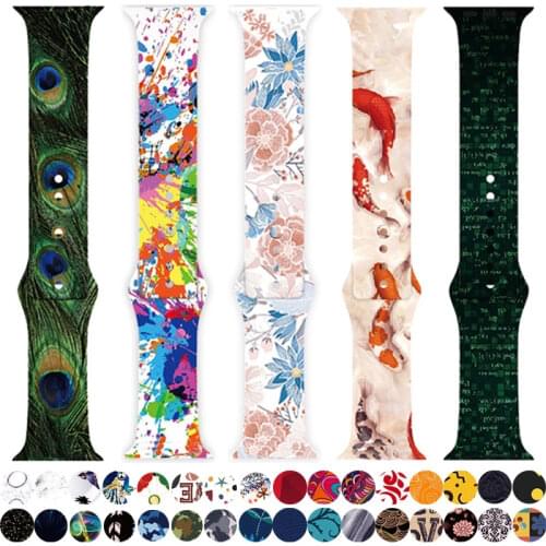 Flower Print Silicone Watch Band For Apple Watch Series 6 SE 5 4 3 2 1 Rubber Wristband Bracelet Strap For IWatch 44/42/40/38mm