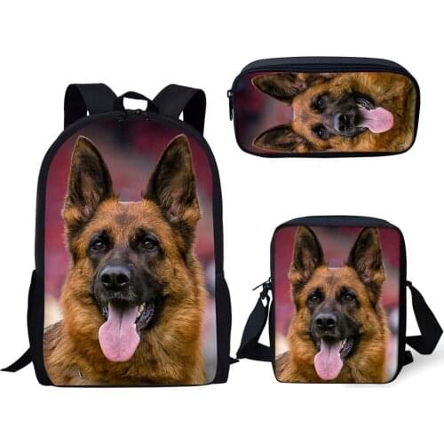 School Bags For Teenage Boys Girls Cute German Shepherd Dog 3D Print 3 Pcs/Set Kids Backpack Travel Shoulder Bag Mochila Escolar
