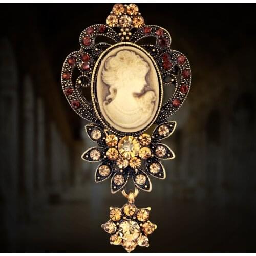 Vintage Gothic Style Rhinestone Crystal Cameo Beauty Head Brooches for Women Brooch Pin Anquite Assorted Bouquet 2020 New