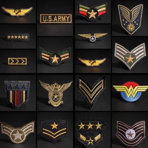 Gold Military Badge Embroidered Patches For Clothing DIY Stripes Morale Applique Clothes Stickers Iron On Patches Badges Decor