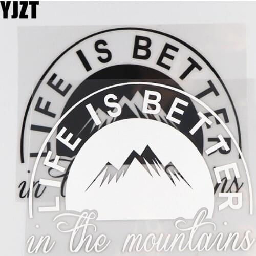 YJZT 16.9×12.5CM LIFE IS BETTER In The Mountains Vinyl Decal Car Sticker Cartoon Style Black/Silver 4C-0538