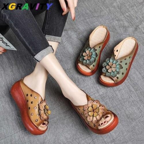 XGRAVITY Size 35-40 New Designer Wedge Heel Ladies Slides Sexy High Heel Mix Color Colorful Women Sandals Sexy Wedge Shoes D045