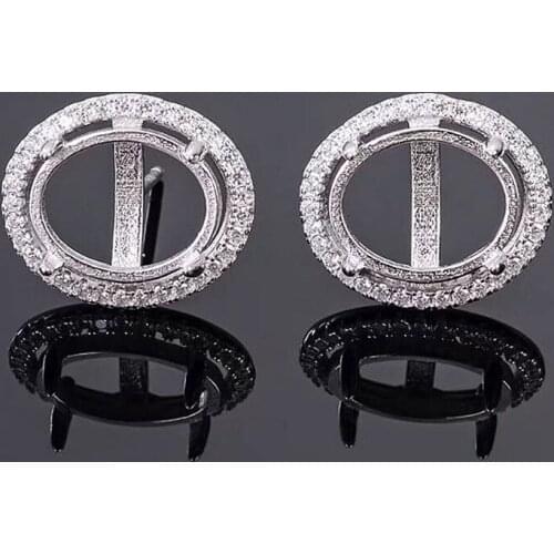 925 Sterling Silver Women Stud Earrings 6x8mm 7x9mm Oval Cabochon Semi Mount Earrings fit Amber Turquoise Lapis Lazuli Setting