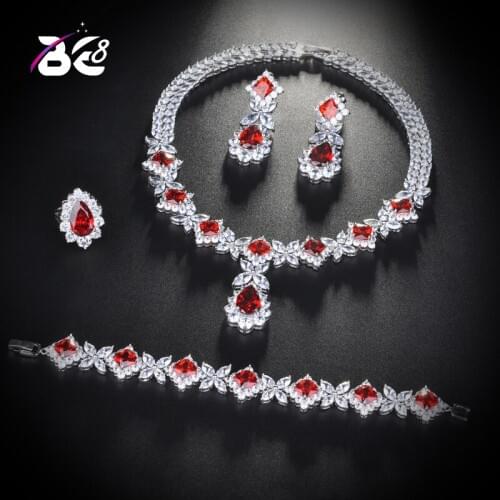 Be 8 Brilliant Cubic Zirconia Wedding Jewelry Sets for Women Bridal 4 Pcs Earring Necklace Set Party/jewelry Wedding S160