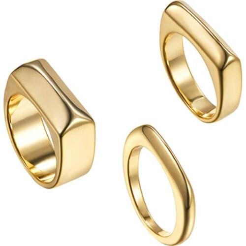 Trendy New Circle Wide Square Knuckle Vintage Ring Gold Color Minimalist Geometric Exaggerated Finger Ring For Women Party