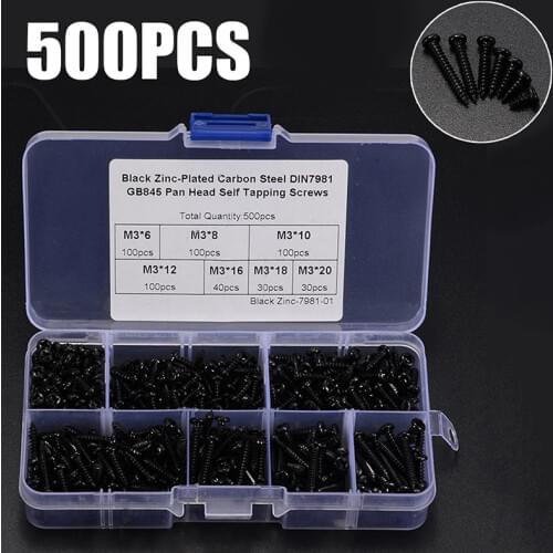 100Pcs M3 Black Micro Screws Round Head Cross Recessed Pan Head Stainless Steel Self-tapping Screws Assortments