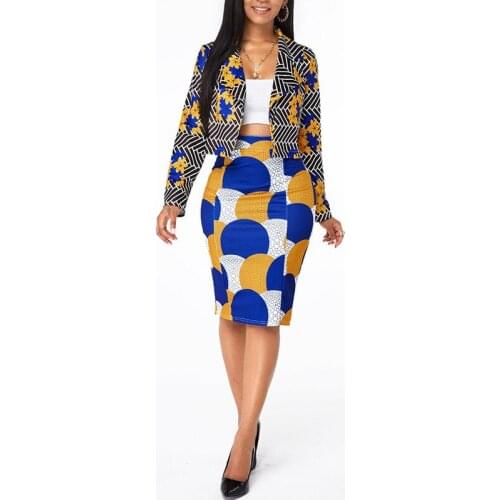 African Fashion Blazers Set Women Oversized Short Blazer Print Skirt Suit 2021 New Spring Autumn High Waist Skirt Business Suit