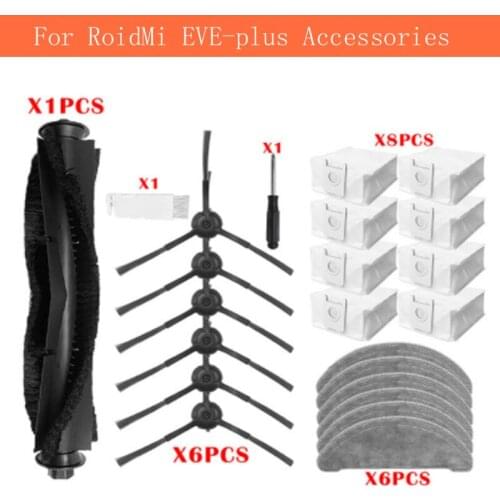 For Xiaomi RoidMi EVE Plus Vacuum Cleaner Accessories Side Brush Main Dust Bag Mop Pro Rag HEPA Filter XaoMI Sweeper Spare Parts