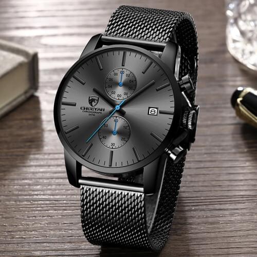 New Watch Men Fashion Quartz Watches Stainless Steel Mesh Sports Wristwatch Chronograph Date Mens Watches Relogio Masculino