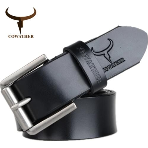 COWATHER cow genuine leather mens belt for men 2019 high quality luxury three colors 100-130cm belt for men free shipping