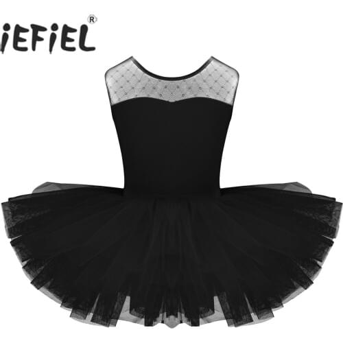 Kids Girls Short Sleeves Lyrical Classique Stretch Mesh Splice U-shaped Back Ballet Dance Gymnastics Leotard Girls Tutu Dress