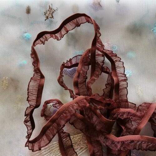 Brown Color Elastic Fangus Edge With Mesh Trim Lace Ribbons DIY Dress Skrit Decoration Sewing Accessoires