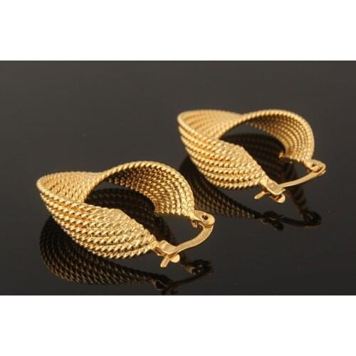 Hot Sale Fashion Women / Gold Color Chic Stripe Hoop Earrings Jewelry Wholesale Free shipping