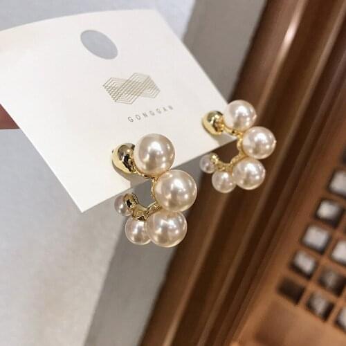 Korean Fashion Vintage Gold Plating Pearl Stud Earring Sterling Sliver 925 Needle Women Gift